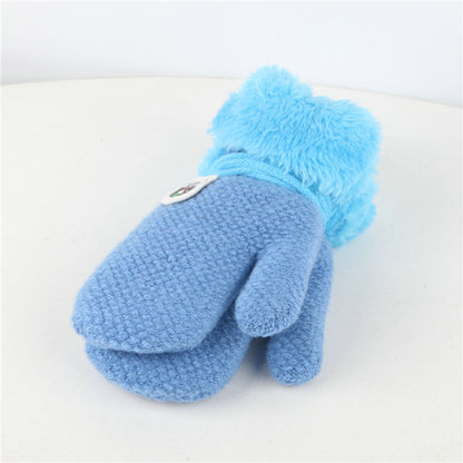 Oluuu Kinder Plüsch-Mitten Strickhandschuhe aus Wolle – Dicke, warme Fäustlinge