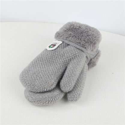 Oluuu Kinder Plüsch-Mitten Strickhandschuhe aus Wolle – Dicke, warme Fäustlinge