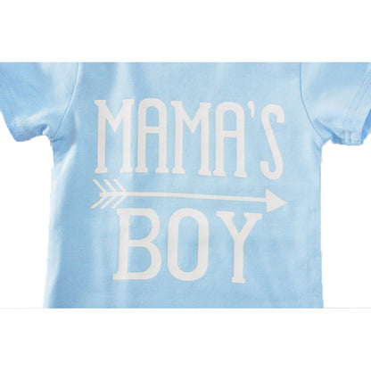 Oluuu. Jungen Anzug mit Kurzarm T-Shirt, blauen Buchstaben und Pfeil-Design, Geometrische Hose, Zwei-Teiler Set