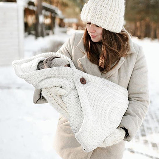 Oluuu. Multifunktionaler Babywagen-Schlafsack – Dicke Strickdecke mit Knöpfen für Komfort und Wärme