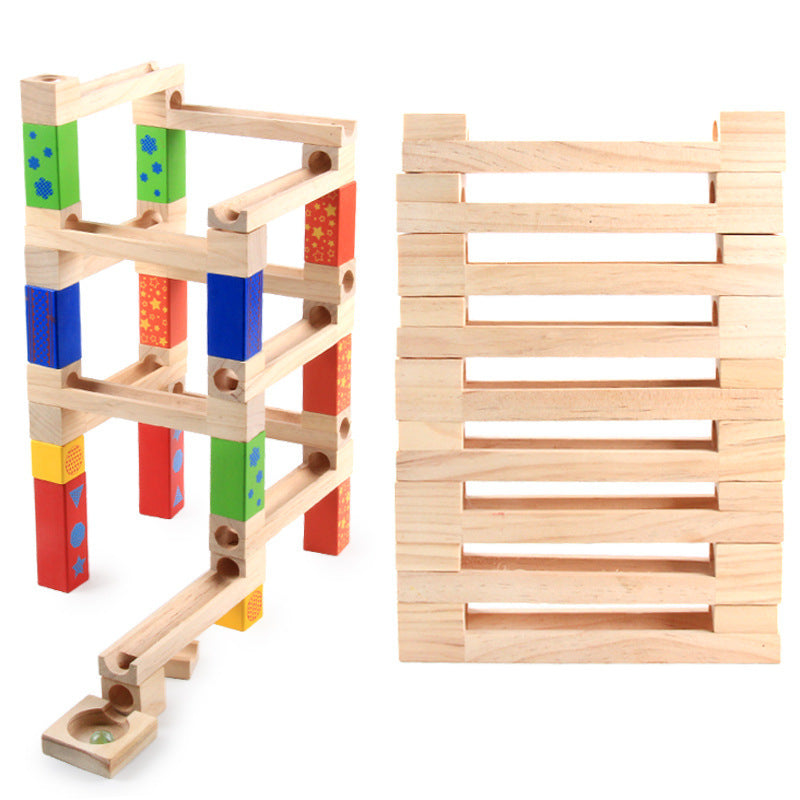 Oluuu. Bildungs-Spielzeug für Kinder – Eltern-Kind Ballbahn mit Rutschbahn, Holz-Bauklötze und Marmor-Stapelspiel
