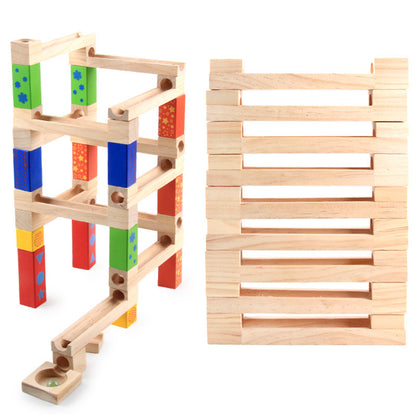 Oluuu. Bildungs-Spielzeug für Kinder – Eltern-Kind Ballbahn mit Rutschbahn, Holz-Bauklötze und Marmor-Stapelspiel