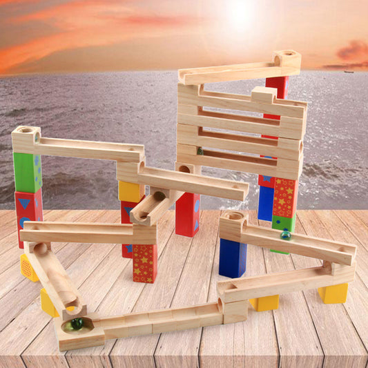 Oluuu. Bildungs-Spielzeug für Kinder – Eltern-Kind Ballbahn mit Rutschbahn, Holz-Bauklötze und Marmor-Stapelspiel