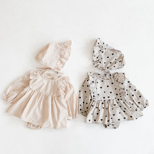 Oluuu. Herbst Neuheit – Mädchen Baby Love Kleid, Langarm Romper, Baumwoll-Einteiler mit passendem Hut