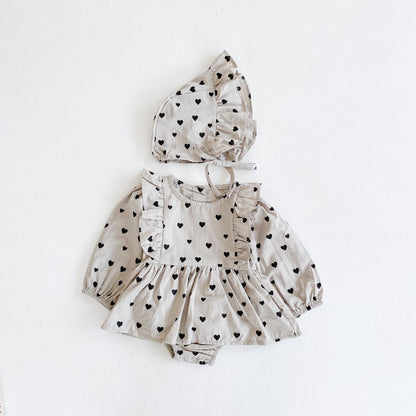 Oluuu. Herbst Neuheit – Mädchen Baby Love Kleid, Langarm Romper, Baumwoll-Einteiler mit passendem Hut