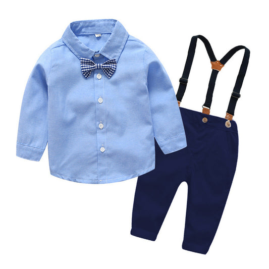 Oluuu. Elegantes Baby Set für Jungen – Gentleman Anzug mit Latzhose, Langarmshirt & Fliege