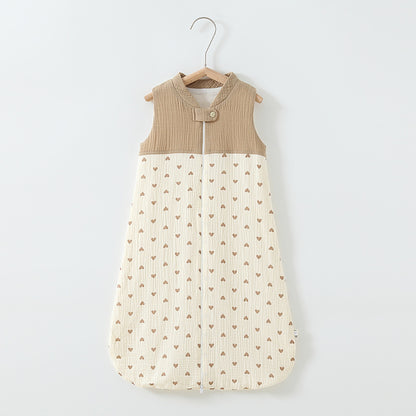 Oluuu. Baby Schlafsack – Doppelter Lagen Patchwork Schlafsack mit Stehkragen und Mull-Weste