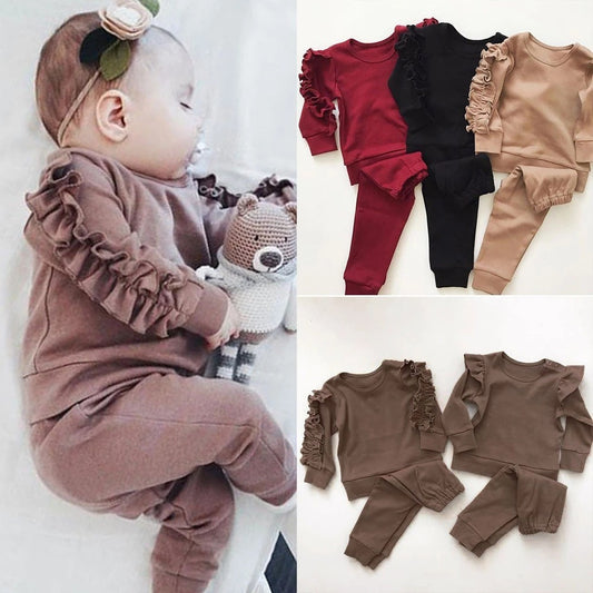 Oluuu. Süßes 2-teiliges Set für Neugeborene – Baby Jungen Mädchen Rüschenshirt mit langen Ärmeln und Hose, Herbstoutfit für Kleinkinder