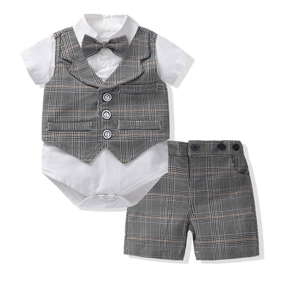 Oluuu. Baby Jungen Gentleman Anzug – Romper mit Weste, Shorts und Fliege