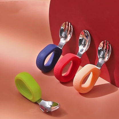 Oluuu Runde Gabel- und Löffel-Set aus Edelstahl für Kinder – Sicheres und praktisches Besteck