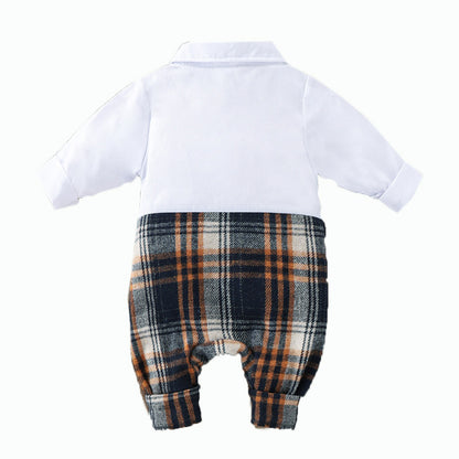 Oluuu. Baby Jungen Gentleman Jumpsuit – Frühlings- und Herbstmode mit Karomuster und Fake-Weste