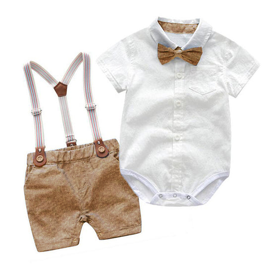 Oluuu. Sommer Baby Jungen Gentleman Anzug – Zwei-Teiler Romper mit Hosenträgern im britischen Stil