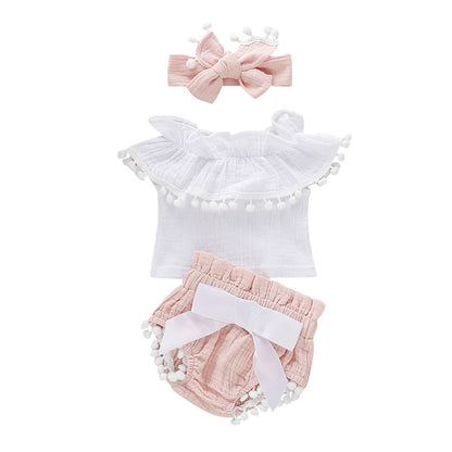 Oluuu. Baby ärmelloses Baumwoll-Leinen Ein-Schulter Ball-Set