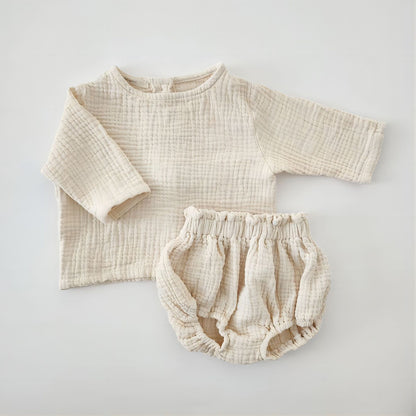 Oluuu. Neutrales Neugeborenes Baby Langarm Cardigan Shirt mit Shorts aus dünnem Baumwollgarn für Jungen und Mädchen