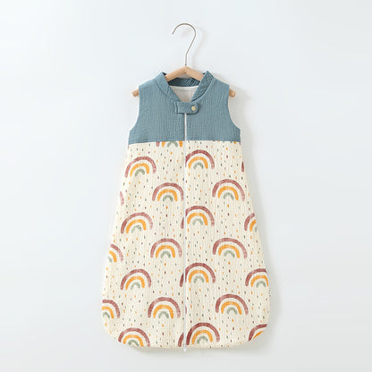 Oluuu. Baby Schlafsack – Doppelter Lagen Patchwork Schlafsack mit Stehkragen und Mull-Weste