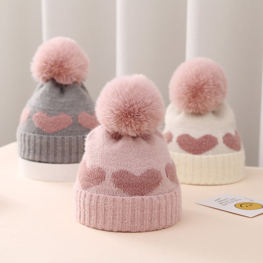 Oluuu. Baby Mütze – Doppelter, dicker Jacquard mit Herz-Muster für extra Wärme