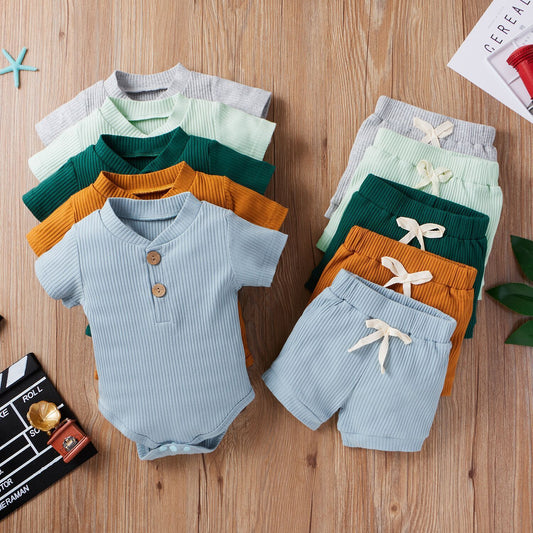 Oluuu. Kinderbekleidung Baby Bodysuit, Lässiges Kurzarm-Oberteil mit verstellbarem Design und Shorts-Set