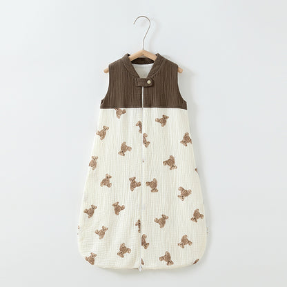 Oluuu. Baby Schlafsack – Doppelter Lagen Patchwork Schlafsack mit Stehkragen und Mull-Weste