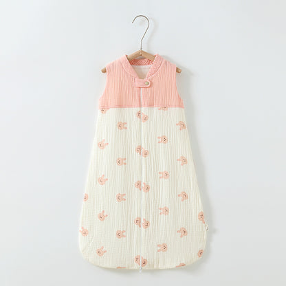 Oluuu. Baby Schlafsack – Doppelter Lagen Patchwork Schlafsack mit Stehkragen und Mull-Weste