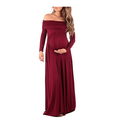 Oluuu. Langarm, unifarbenes Schulterkleid für schwangere Frauen