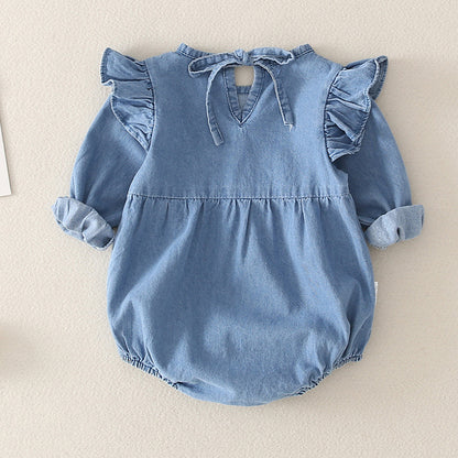 Oluuu. Mädchen Baby Jeans – Triangularer Kletteranzug
