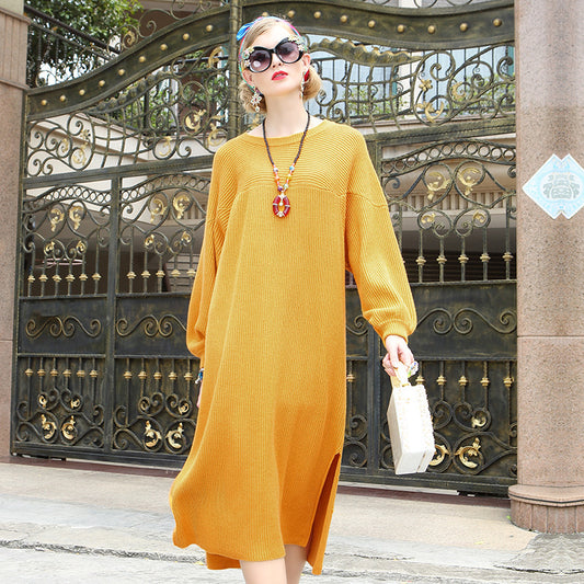 Oluuu. Winter-Warmes Strickkleid – Einfarbiges Langarm-Kleid für Schwangere und Plus-Size Damen