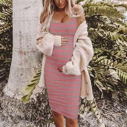 Oluuu. Gestreiftes Umstands-Kleid – Bequemes Maternity Vest Dress für Schwangere