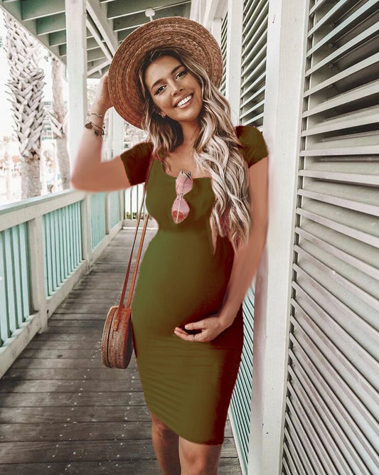 Oluuu. Kurzarm-Schwangerschafts-Kleid für werdende Mütter