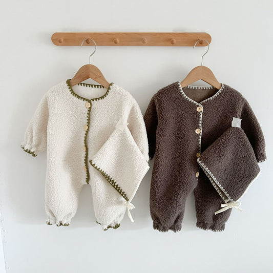 Oluuu. Baby Einteiler – Fleece-gefütterter Western-Stil Langarm-Jumpsuit