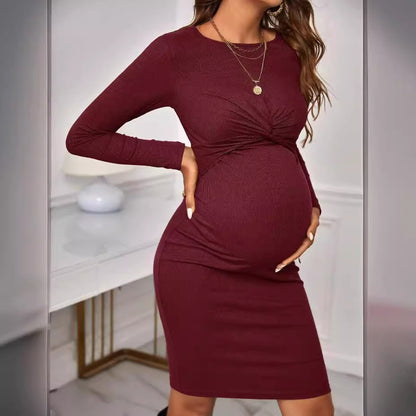 Oluuu.Strickkleid mit Rundhalsausschnitt und langen Ärmeln für Schwangere