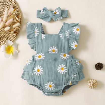 Oluuu. Ärmelloser Baby Mädchen Romper – Blumenmuster, Dreieck-Design