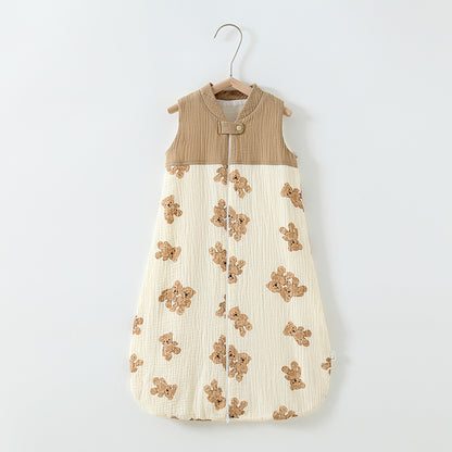 Oluuu. Baby Schlafsack – Doppelter Lagen Patchwork Schlafsack mit Stehkragen und Mull-Weste