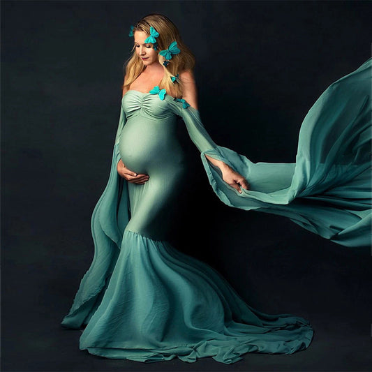 Oluuu. Schwangerschafts-Fotoshooting Chiffonkleid Lange Robe