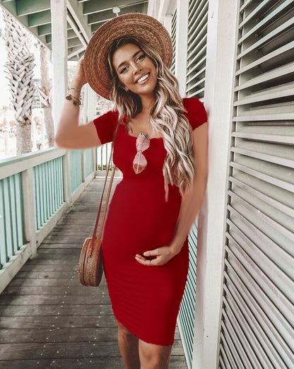 Oluuu. Kurzarm-Schwangerschafts-Kleid für werdende Mütter