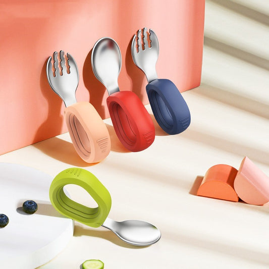 Oluuu Runde Gabel- und Löffel-Set aus Edelstahl für Kinder – Sicheres und praktisches Besteck