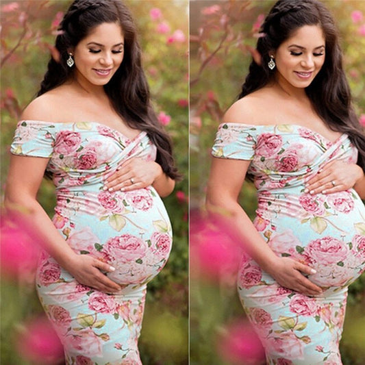 Oluuu V-Ausschnitt Kurzarm Umstandskleid – Plus-Size Maternity Dress