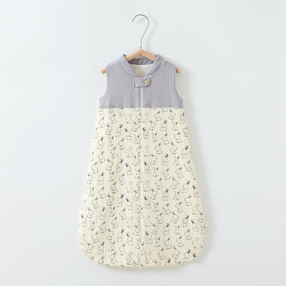 Oluuu. Baby Schlafsack – Doppelter Lagen Patchwork Schlafsack mit Stehkragen und Mull-Weste