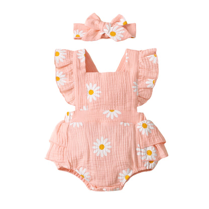 Oluuu. Ärmelloser Baby Mädchen Romper – Blumenmuster, Dreieck-Design