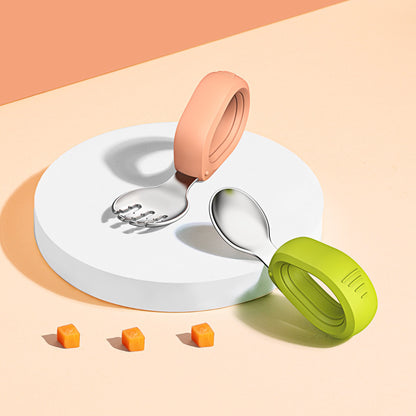 Oluuu Runde Gabel- und Löffel-Set aus Edelstahl für Kinder – Sicheres und praktisches Besteck