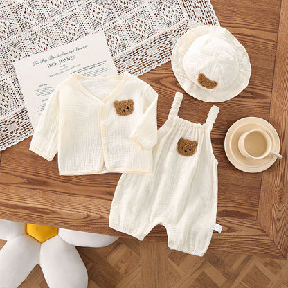 Oluuu. Baby Sommerkleidung: Dünne Gauze Trägerhose mit Kapuze