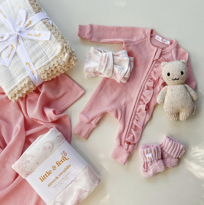 Oluuu. Mädchen Baby Strick-Jumpsuit aus elastischem Waffelstoff