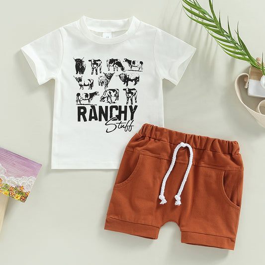 Oluuu. Lässiger Baby Jungen Outfit – Cartoon Kuh-Print Set