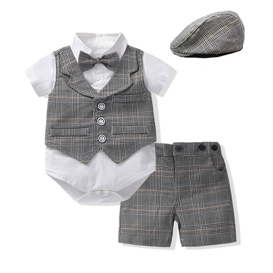 Oluuu. Baby Jungen Gentleman Anzug – Romper mit Weste, Shorts und Fliege
