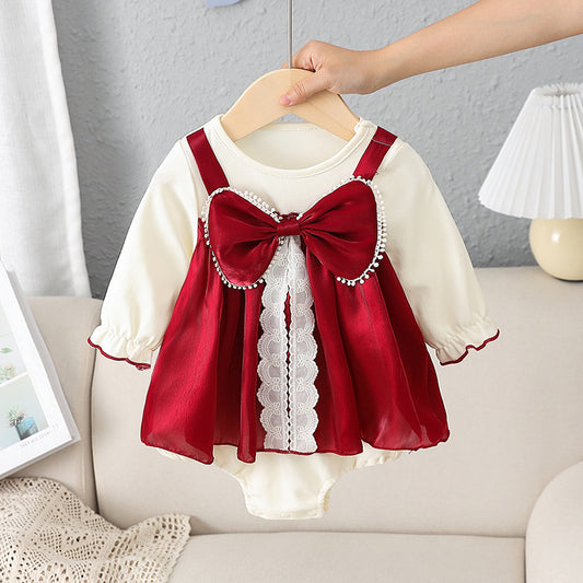 Oluuu. Baby Jumpsuit mit Schleife – Langarm Dreiecks-Romper