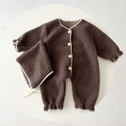Oluuu. Baby Einteiler – Fleece-gefütterter Western-Stil Langarm-Jumpsuit