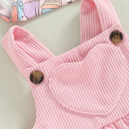Oluuu. Baby Hosenträgerrock Outfit – Mädchen Print Top, Siamese Dreieck-Romper, Zwei-Teiler Cordrock