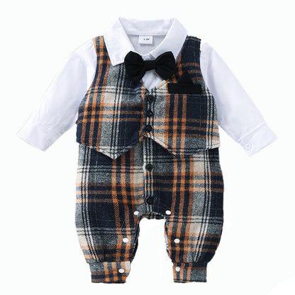 Oluuu. Baby Jungen Gentleman Jumpsuit – Frühlings- und Herbstmode mit Karomuster und Fake-Weste