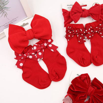 Oluuu. Baby Haarband und Socken Set – Weihnachts-Socken mit großem Schleifen-Design für Kinder