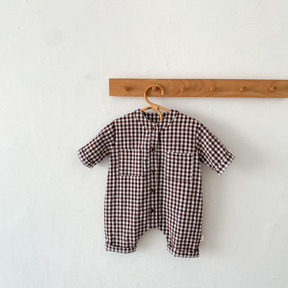 Oluuu. Baby Jumpsuit für Frühling und Herbst – Langarm Romper für Jungen und Mädchen mit Karokardigan