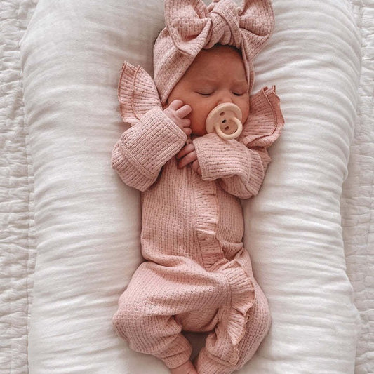 Oluuu. Mädchen Baby Strampler Langarm Gestrickter Stretch Waffelstrick Overall
